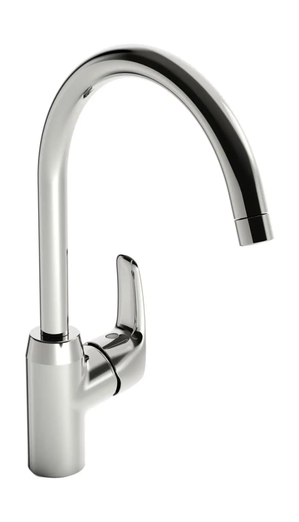 Küchenarmatur mit einem einzigen Hebel zum Regulieren von Wasserfluss und Temperatur, gefertigt von HANSA, in einer chromfarbenen Ausführung.